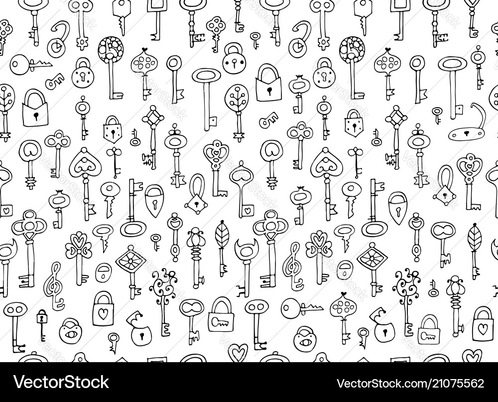 Keys collection seamless pattern for your design Keys collection seamless pattern for your design Vector Image