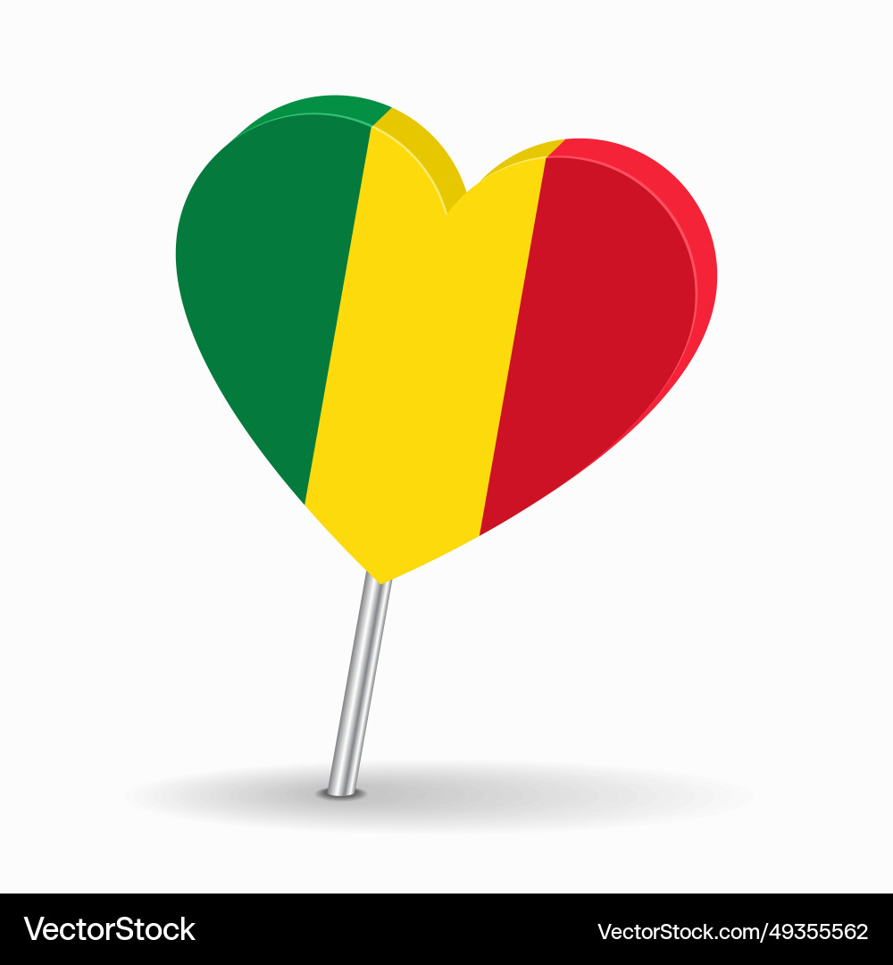 Malian flag heart-shaped map pointer layout Malian flag heart-shaped map pointer layout vector image