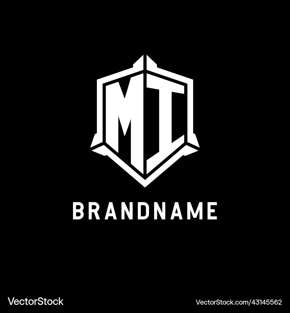 Mi logo initial with shield shape design style Vector Image