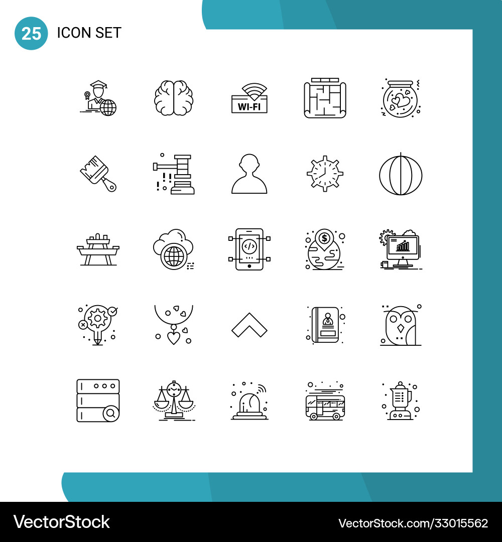 Modern set 25 lines and symbols such as flask Vector Image