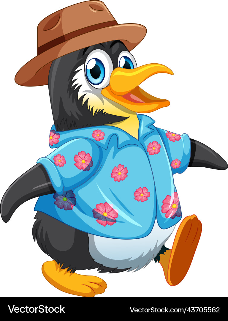 Süße Pinguin Cartoon Charakter tragen Sommer Süße Pinguin Cartoon Charakter tragen Sommer vektorbild