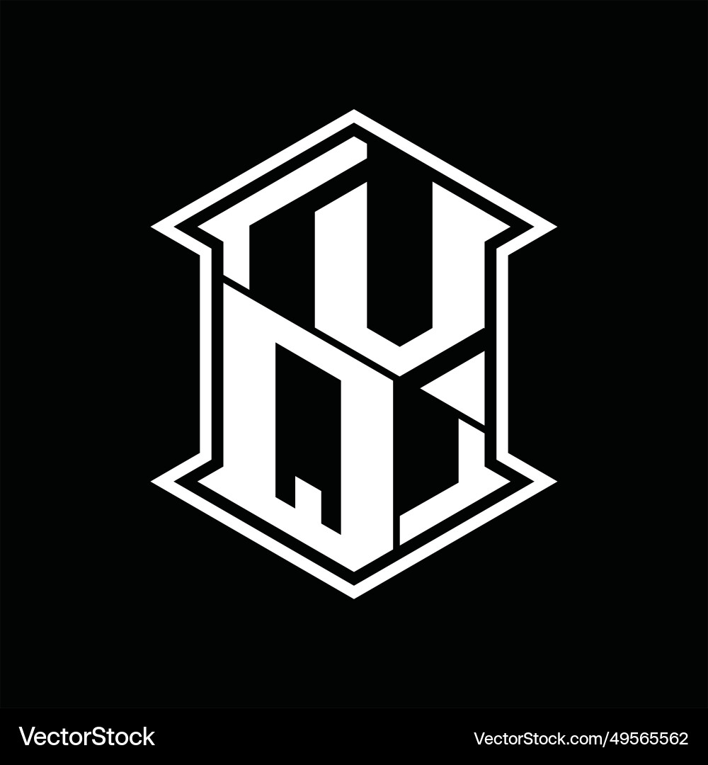 Vq logo monogram hexagon shield shape up and down Vector Image