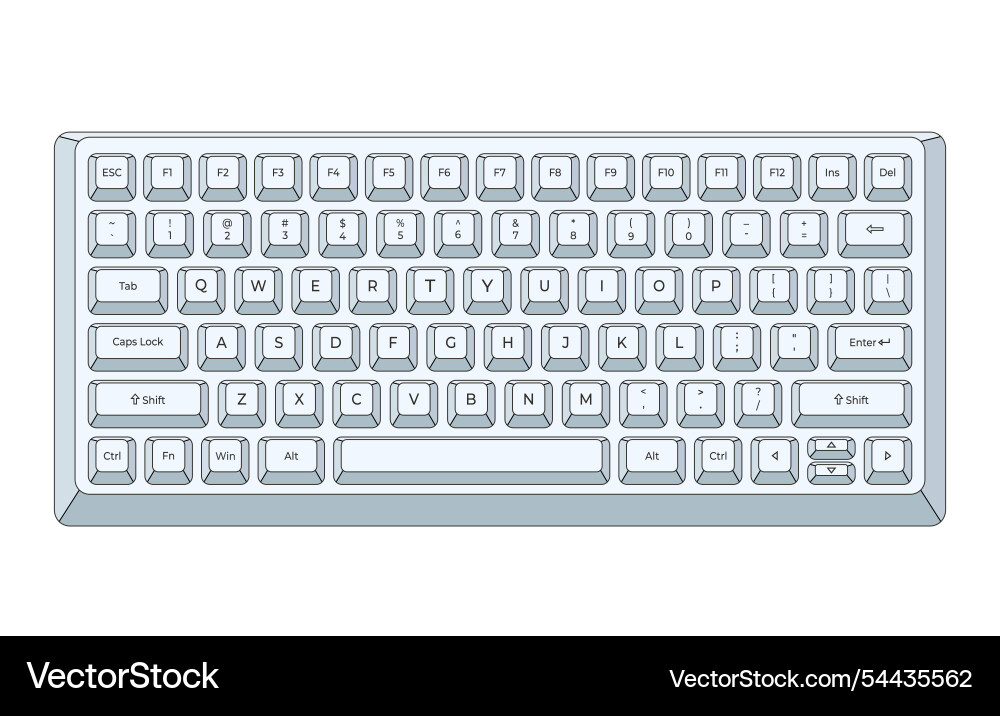 White keyboard with outline and letters vector image