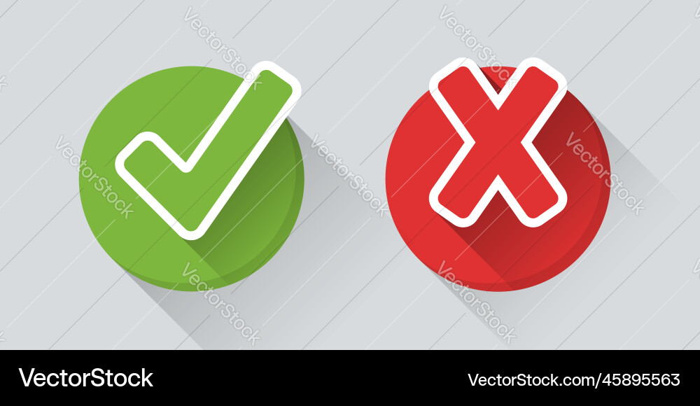 Cross and check mark icon in flat style checkmark Cross and check mark icon in flat style checkmark Vector Image