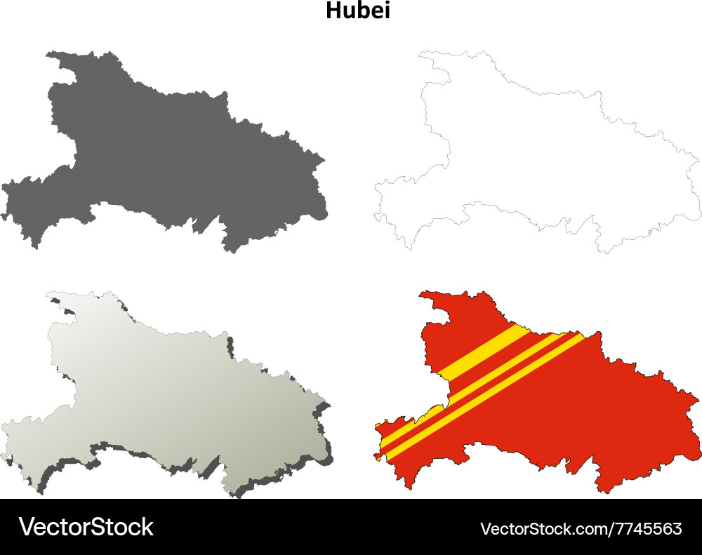Hubei blank outline map set Vector Image
