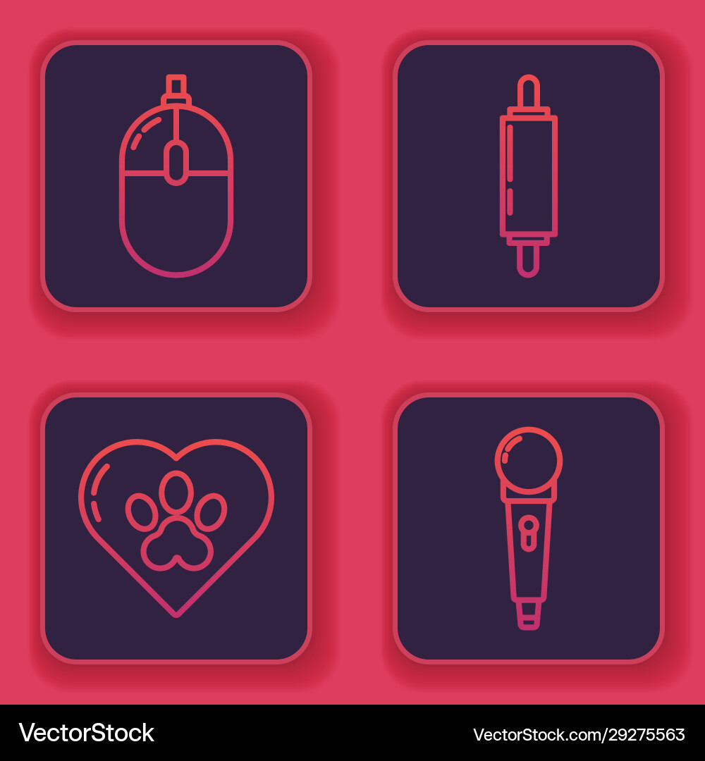 Set line computer mouse heart with animals Set line computer mouse heart with animals Vector Image