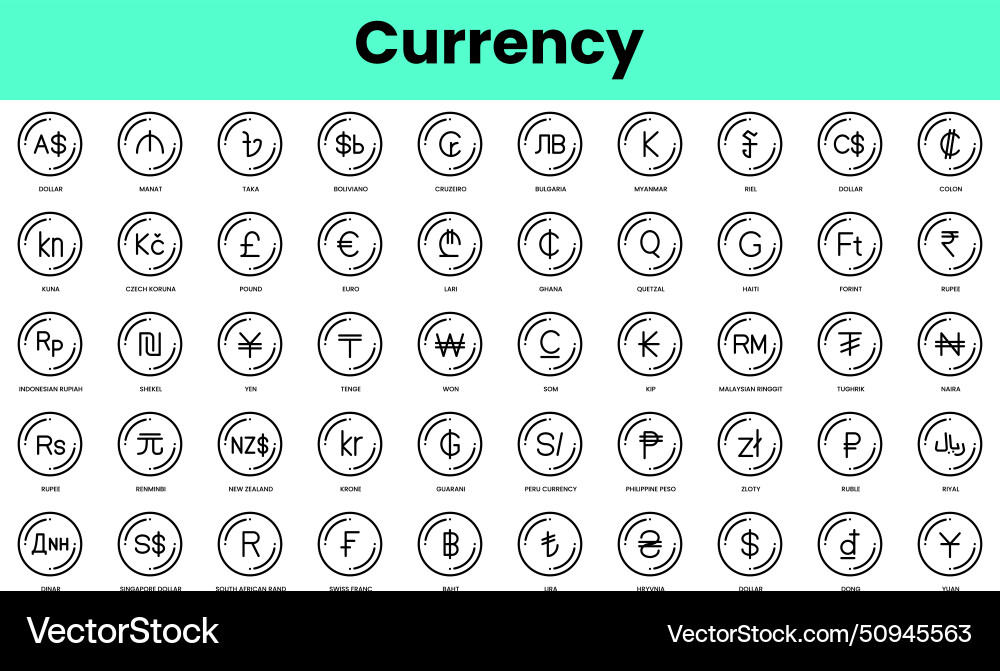 Set of currency icons linear style icon bundle Vector Image