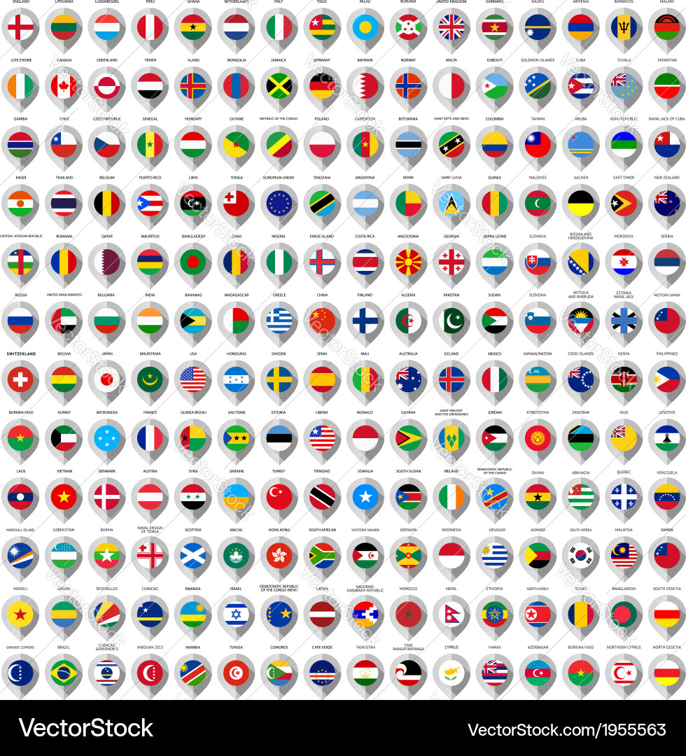 Set of Map Markers with Flags vector image