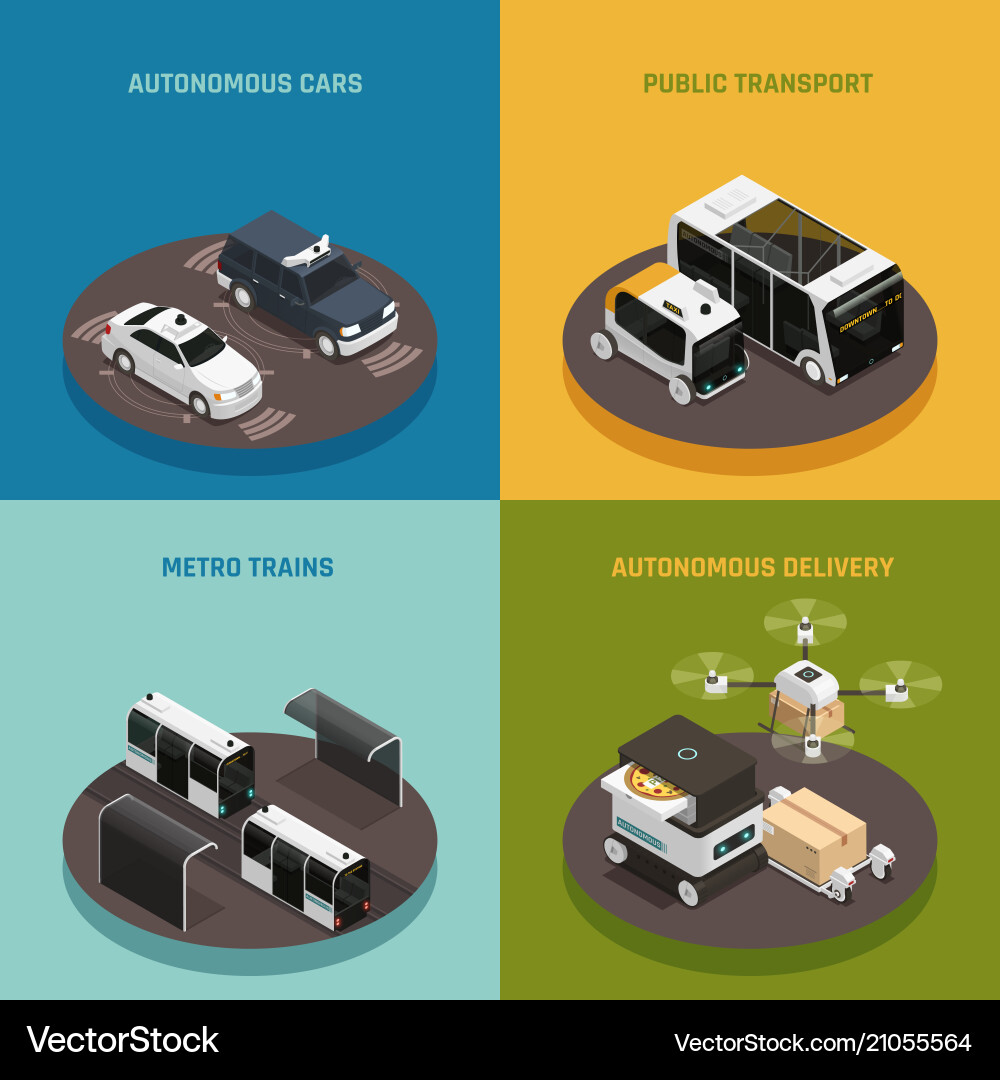 Autonomes Fahrzeug isometrisches Designkonzept Autonomes Fahrzeug isometrisches Designkonzept vektorbild