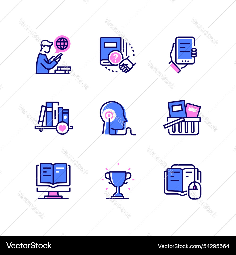 Bookstore and reading - line design style icons Bookstore and reading - line design style icons vector image