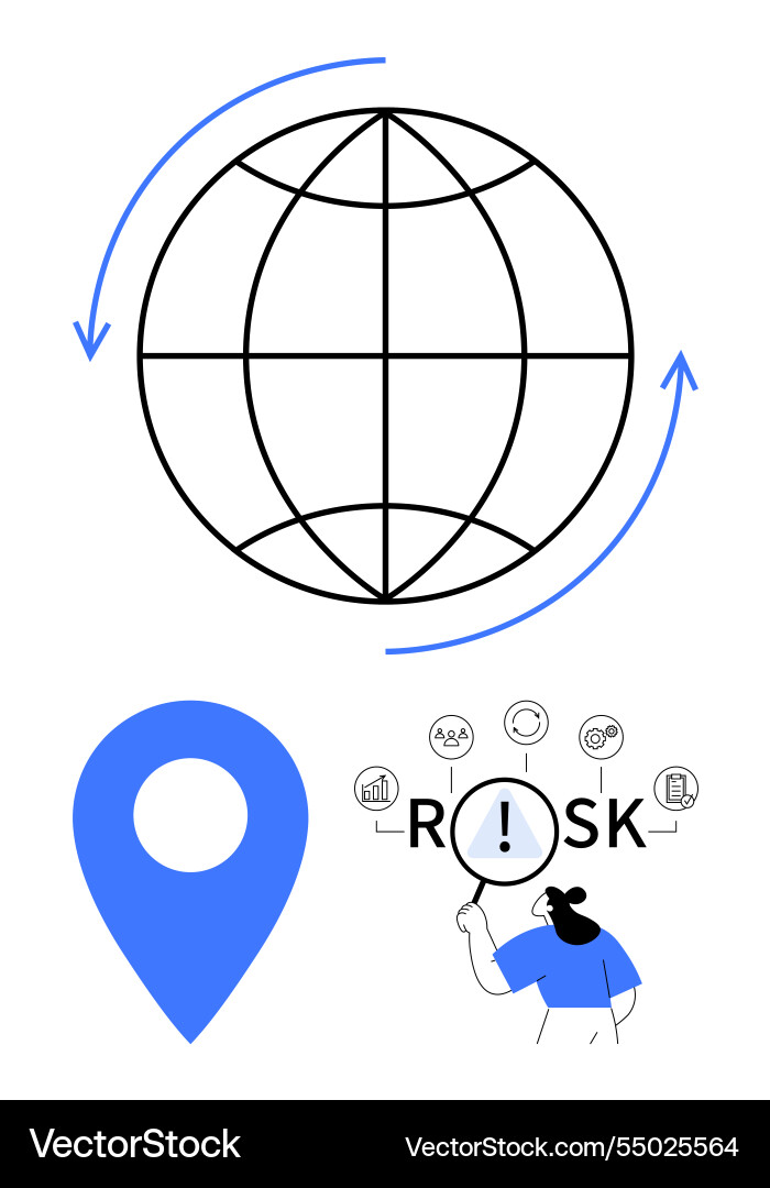 Global risk analysis with location marker Global risk analysis with location marker Vector Image