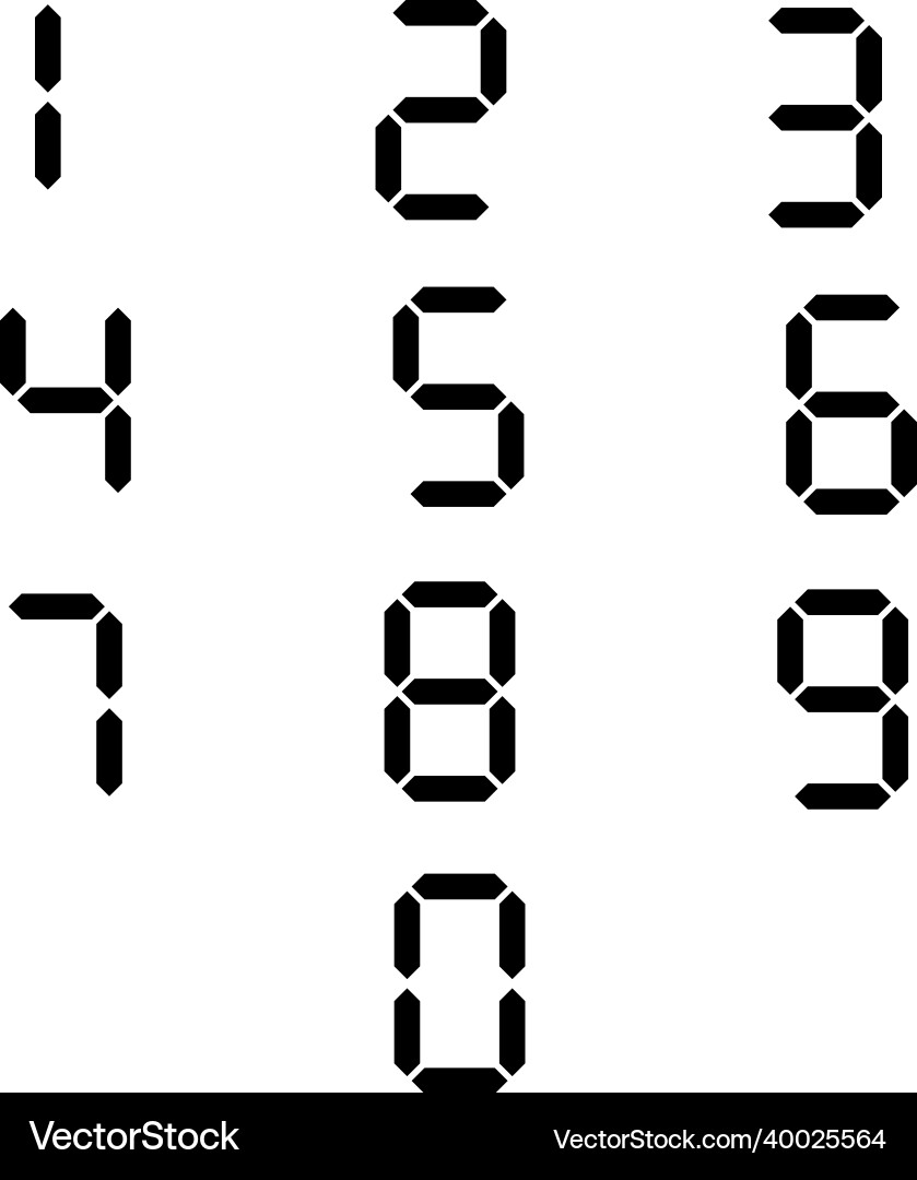 Numbers from 0 to 9 character set font digital Vector Image
