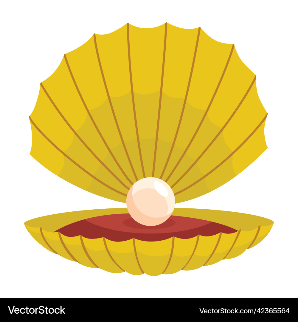 Pearl in seashell open scallop Vector Image
