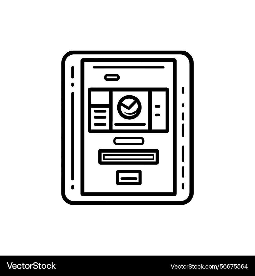 Tablet with data interface line art icon Tablet with data interface line art icon Vector Image