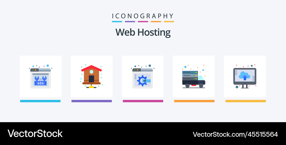 Web hosting flat 5 icon pack including upload Vector Image