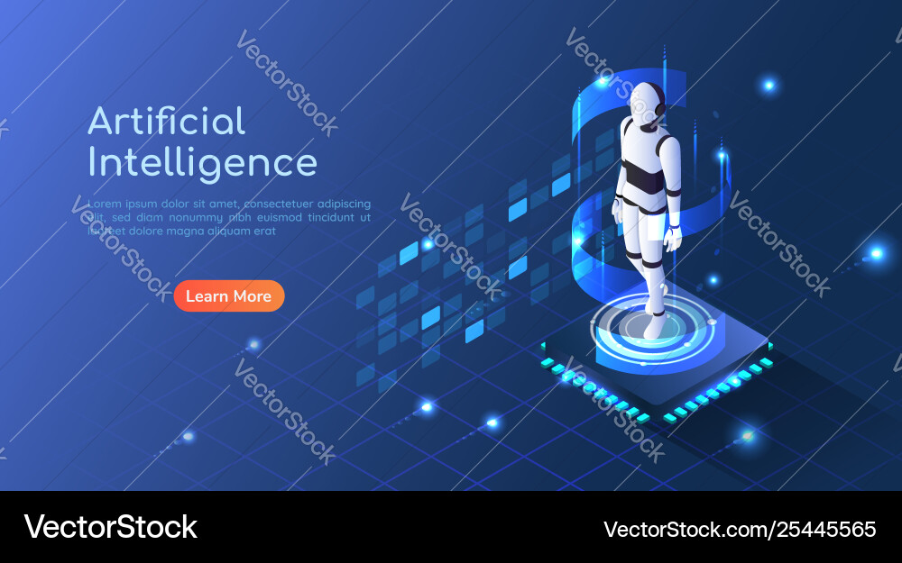 AI Robot on Circuit Board - Isometric Banner vector image