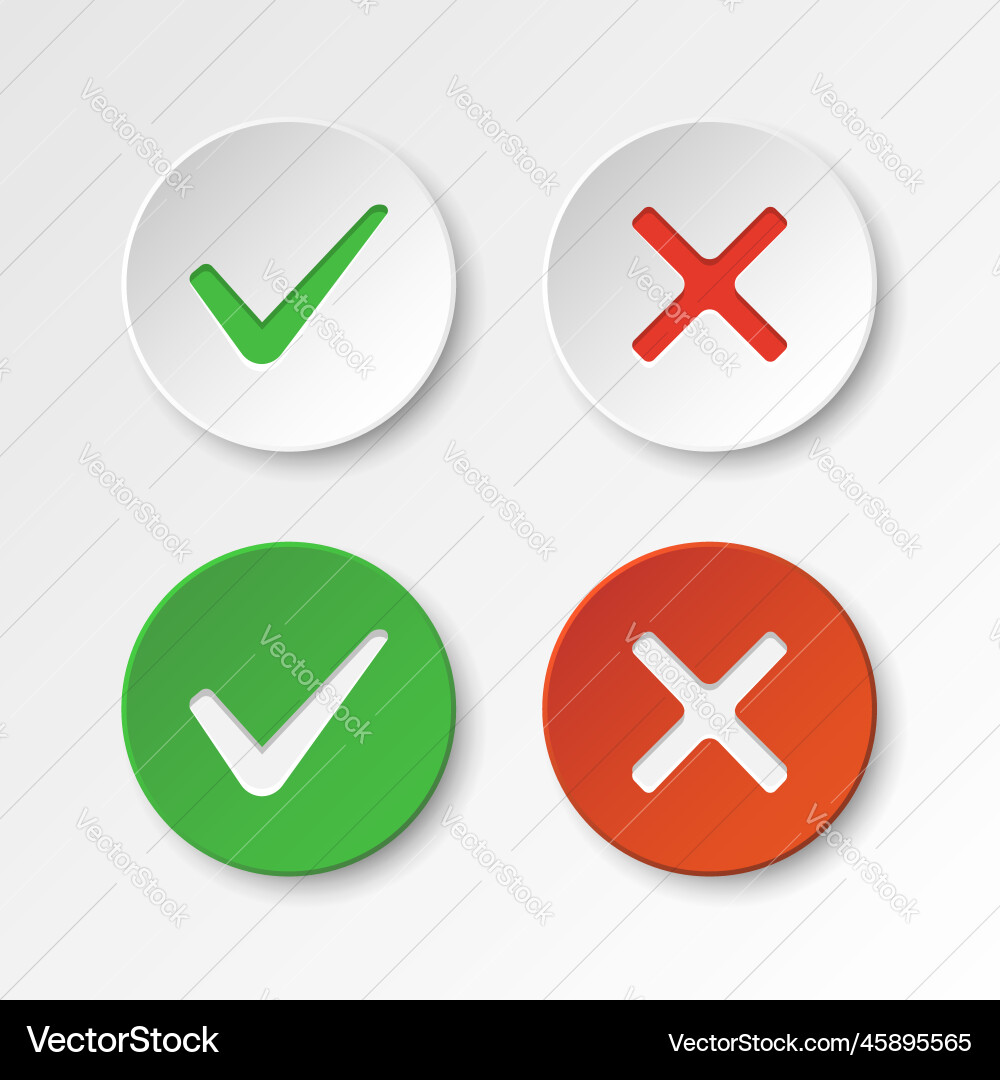 Cross and check mark icon in flat style checkmark Cross and check mark icon in flat style checkmark Vector Image