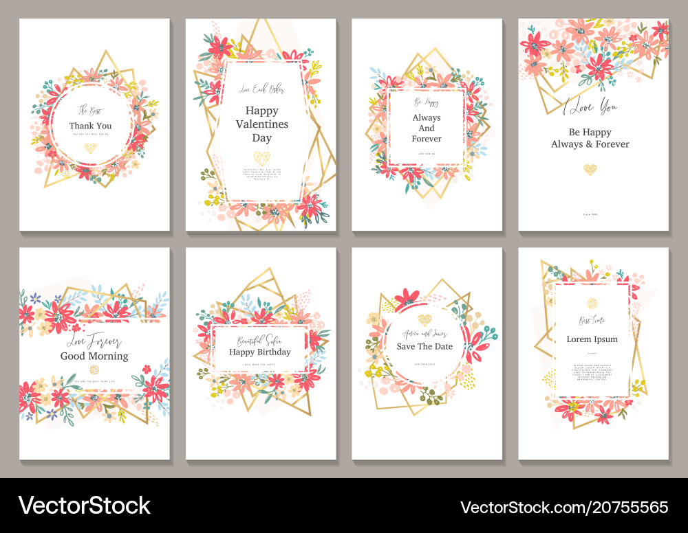 Floral Gold Geometric Card Template Vector Image