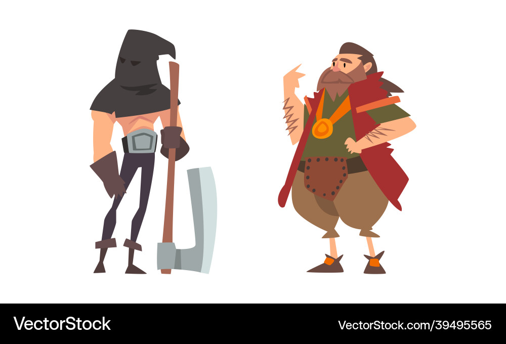 Medieval merchant and executor with axe set Medieval merchant and executor with axe set Vector Image