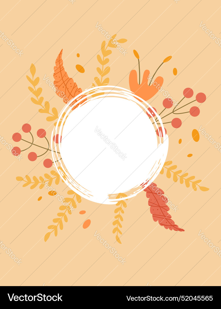 Naive background with circular frame autumn Naive background with circular frame autumn Vector Image