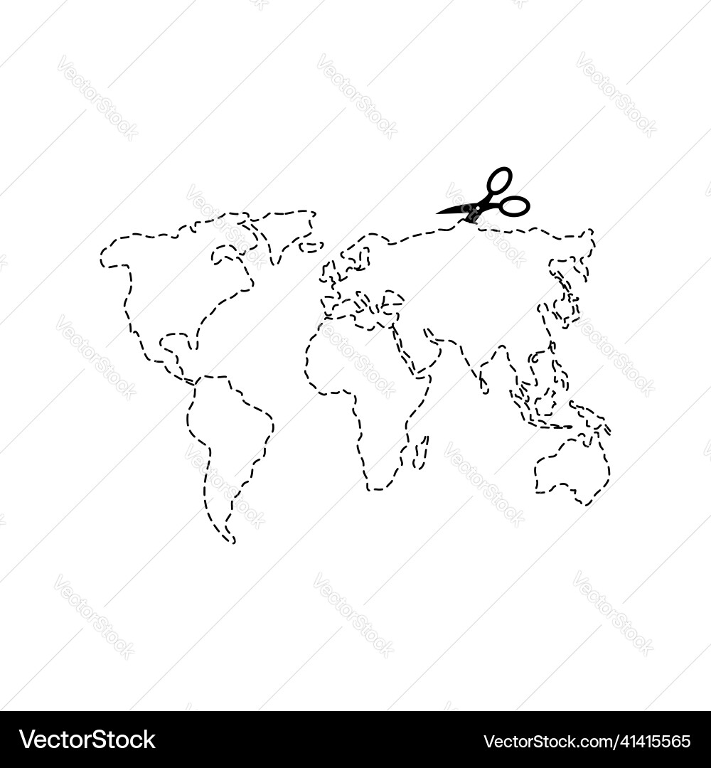 Scissors cut map world template dashed line Scissors cut map world template dashed line Vector Image