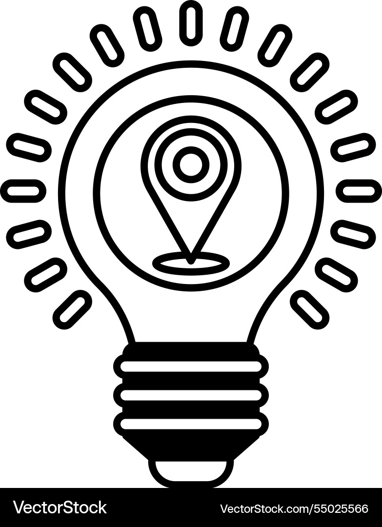 A light bulb with dot in the middle and map A light bulb with dot in the middle and map Vector Image