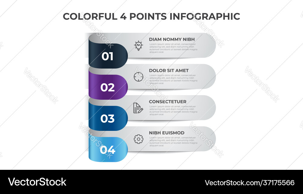 Colorful 4 points steps list layout diagram Colorful 4 points steps list layout diagram Vector Image
