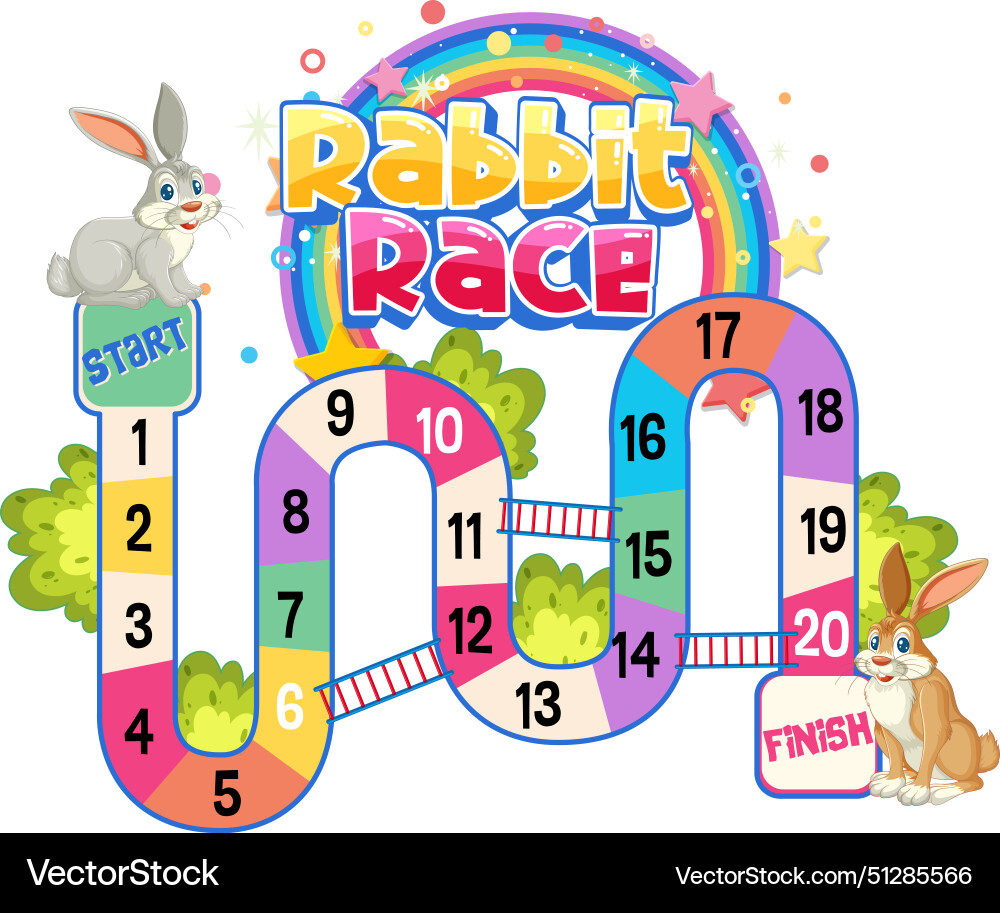 Colorful board game with rabbits and numbers Vector Image