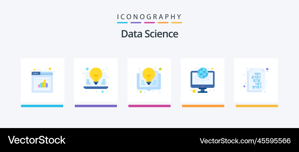 Data science flat 5 icon pack including binary Vector Image
