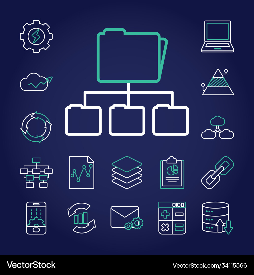 Icon set data analysis and layers line style Vector Image