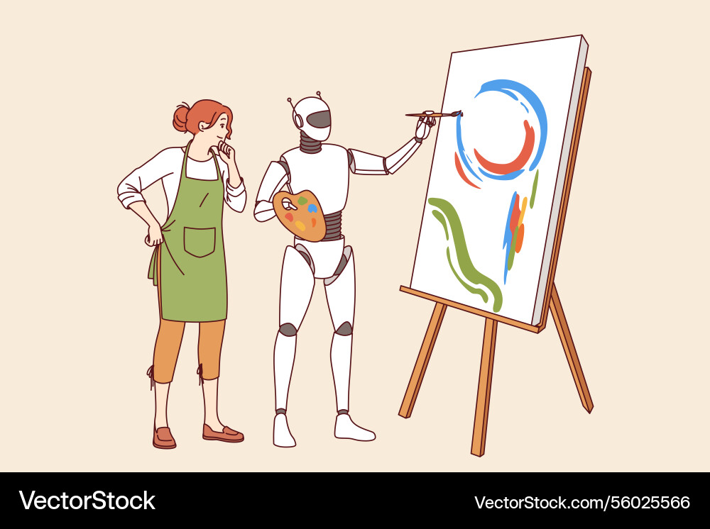 Robot with artificial intelligence stands next Robot with artificial intelligence stands next Vector Image