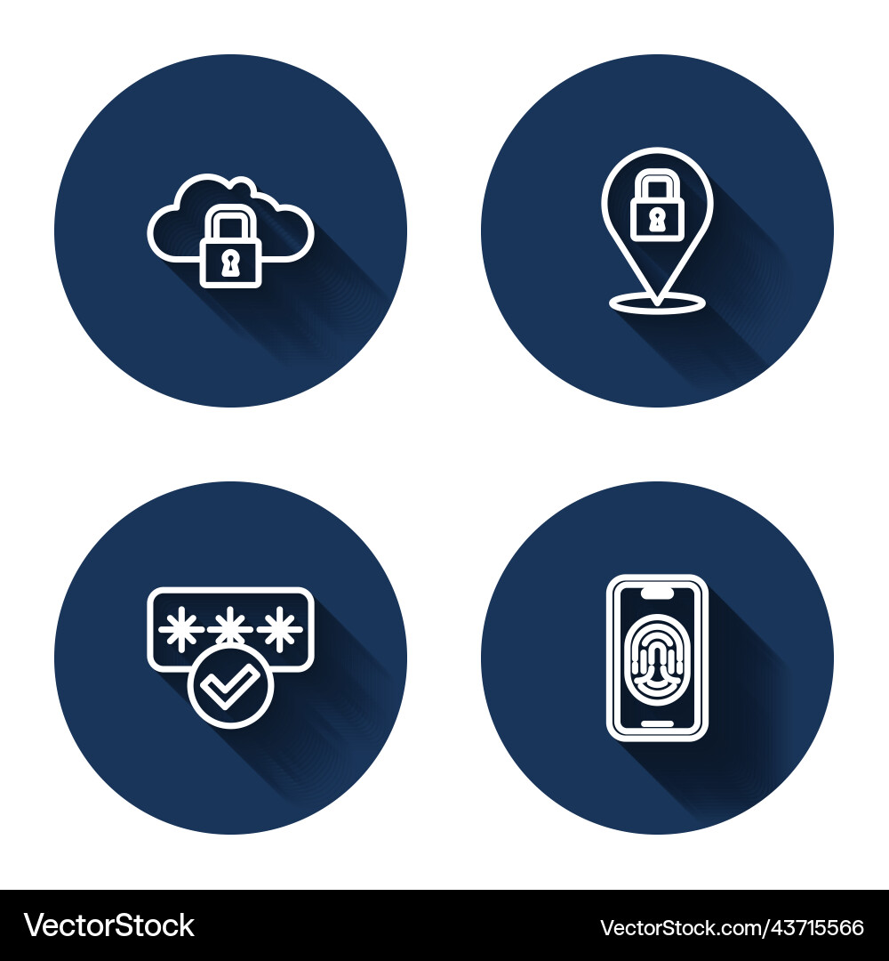 Set line cloud computing lock password Vector Image