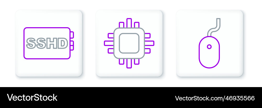 Set line computer mouse sshd card and processor Set line computer mouse sshd card and processor Vector Image