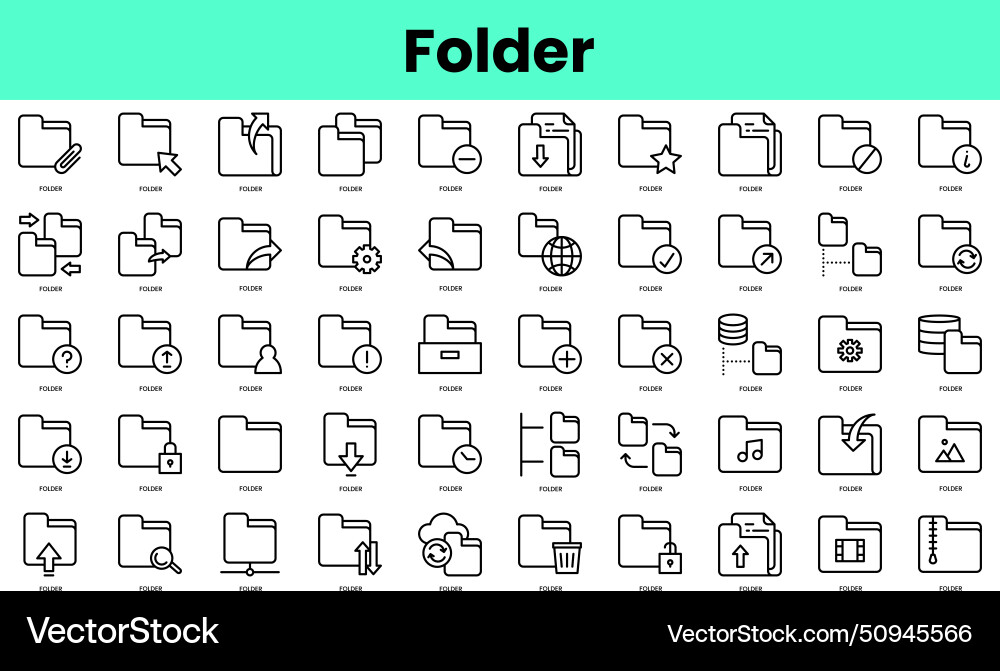 Set of folder icons linear style icon bundle Set of folder icons linear style icon bundle vector image