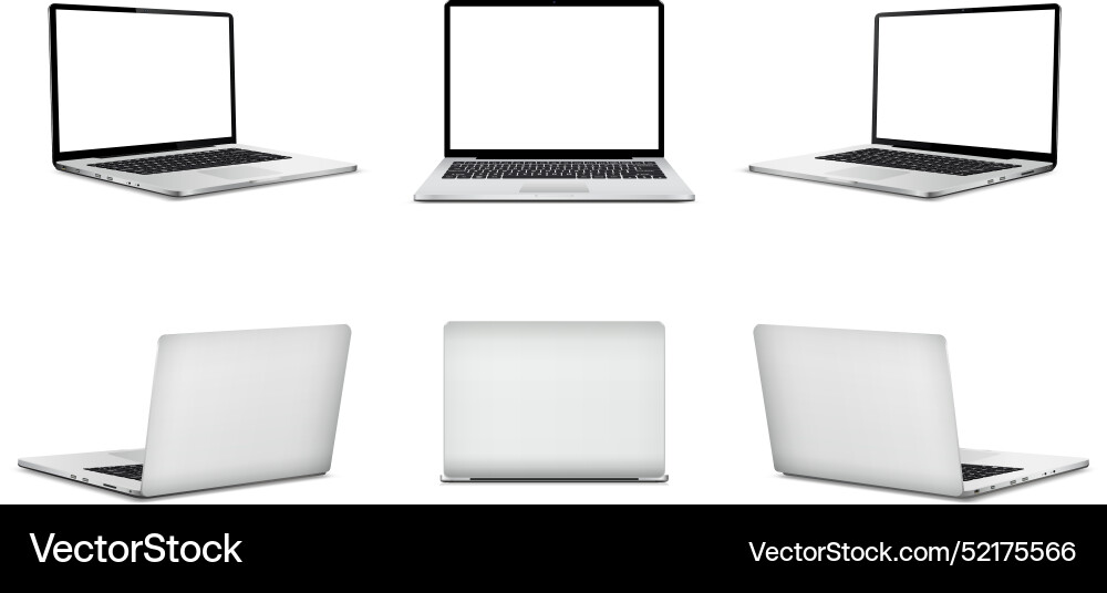 Set of laptop computers with blank white screen Set of laptop computers with blank white screen vector image