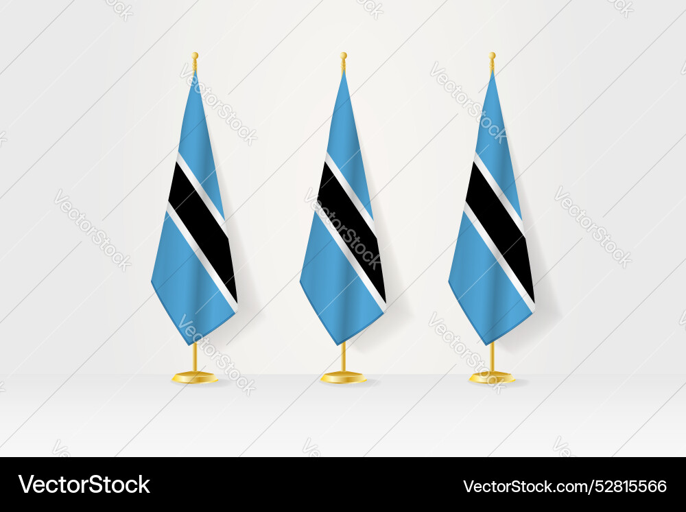 Three botswana flags in a row on golden stand Vector Image