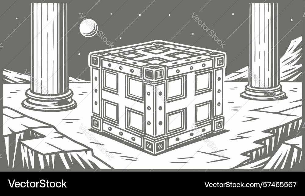Ancient ruins with a patterned cube and columns vector image