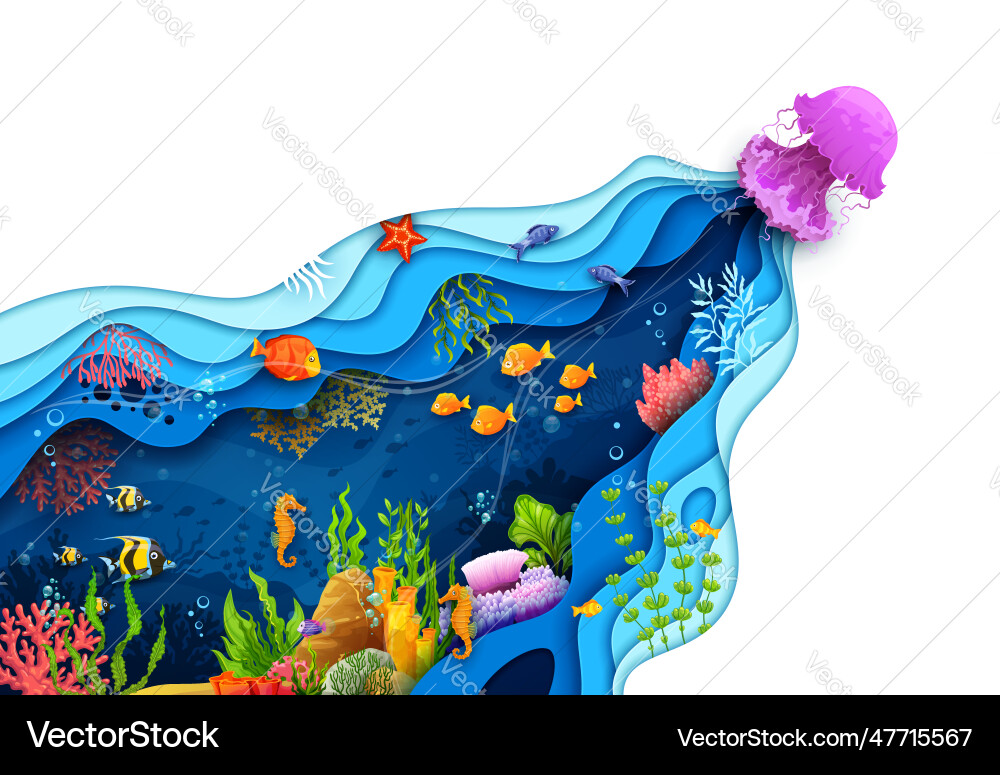 Cartoon Unterwasser Meer Landschaft Papier schneiden Kunst Cartoon Unterwasser Meer Landschaft Papier schneiden Kunst vektorbild