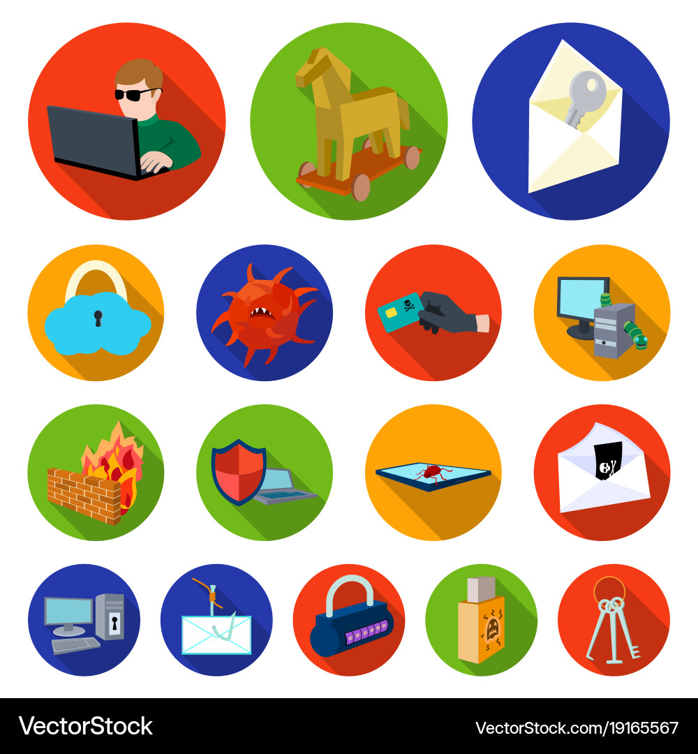 Hacker and hacking flat icons in set collection Vector Image
