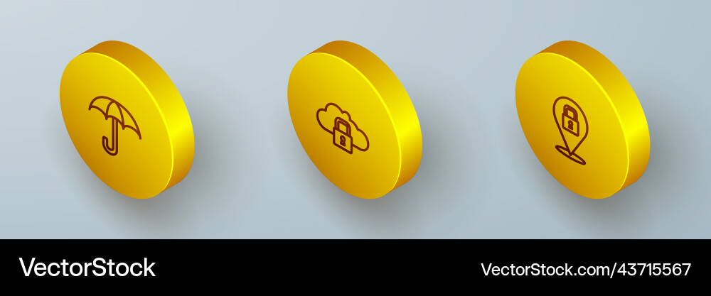 Set isometric line umbrella cloud computing lock Vector Image