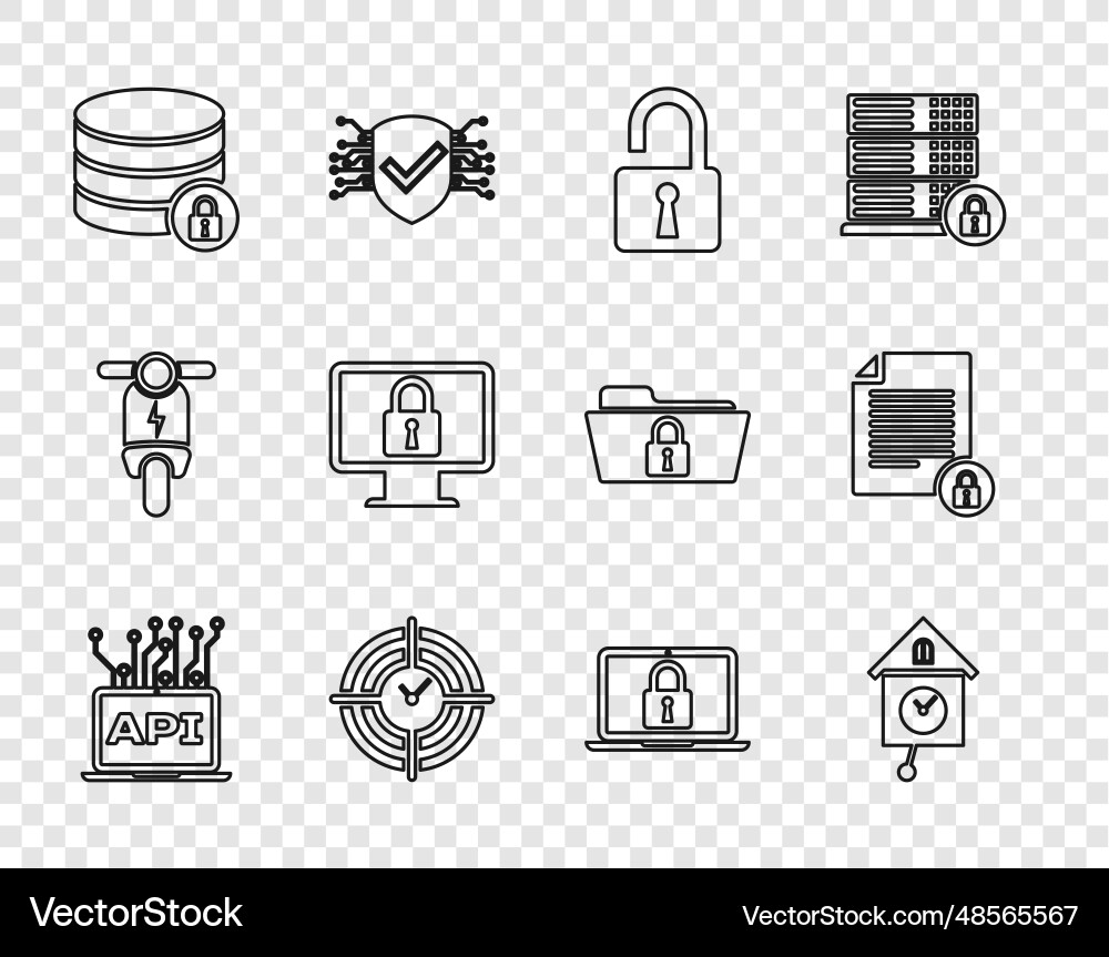 Set line computer api interface retro wall watch Set line computer api interface retro wall watch Vector Image