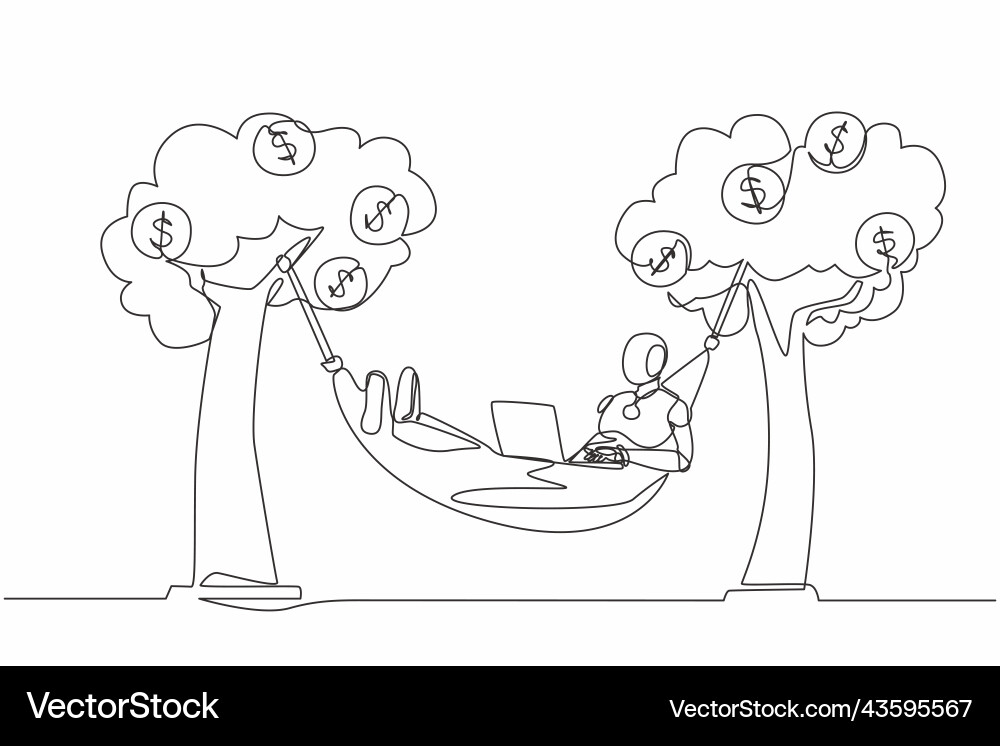 Single continuous line drawing robot typing Vector Image
