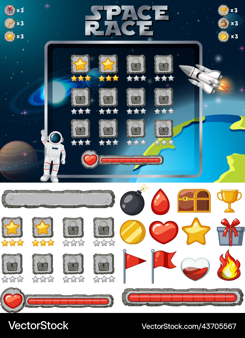 Space game background template and elements Space game background template and elements vector image
