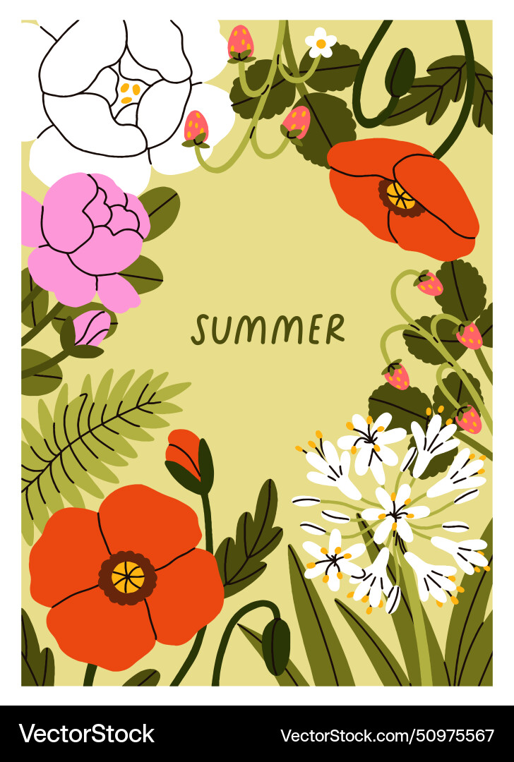 Summer flowers botanical natural card design Summer flowers botanical natural card design vector image