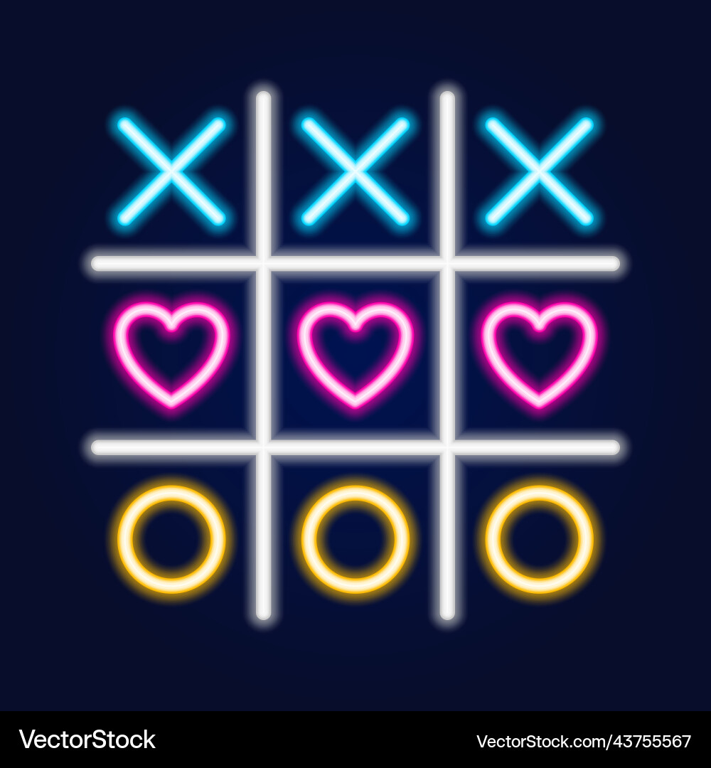 Tic tac toe game linear outline icon neon style Tic tac toe game linear outline icon neon style vector image