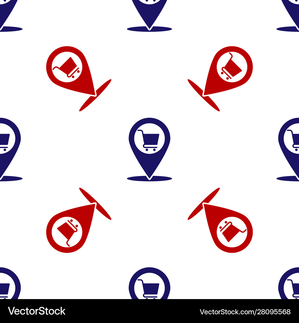 Blue and red map pointer with shopping cart icon Vector Image