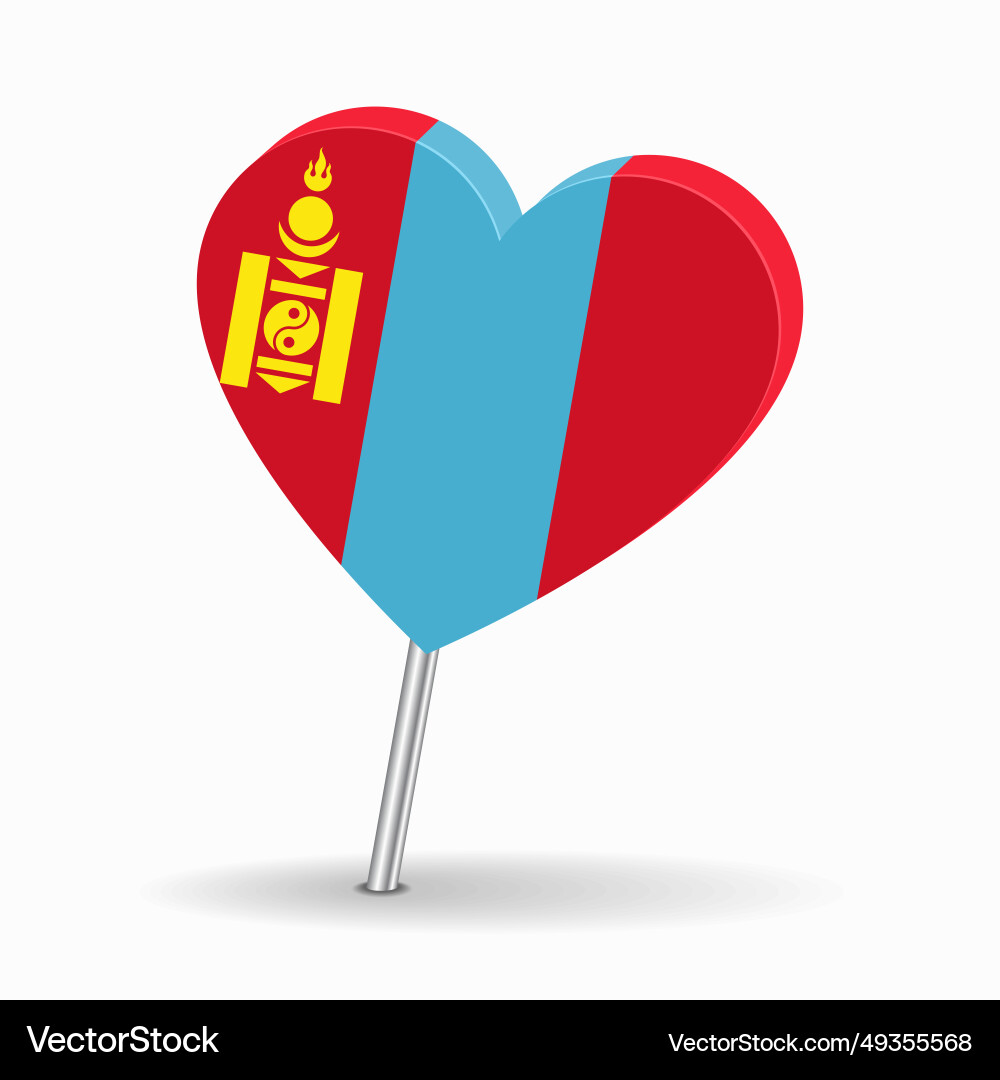 Mongolian flag heart-shaped map pointer layout Mongolian flag heart-shaped map pointer layout vector image