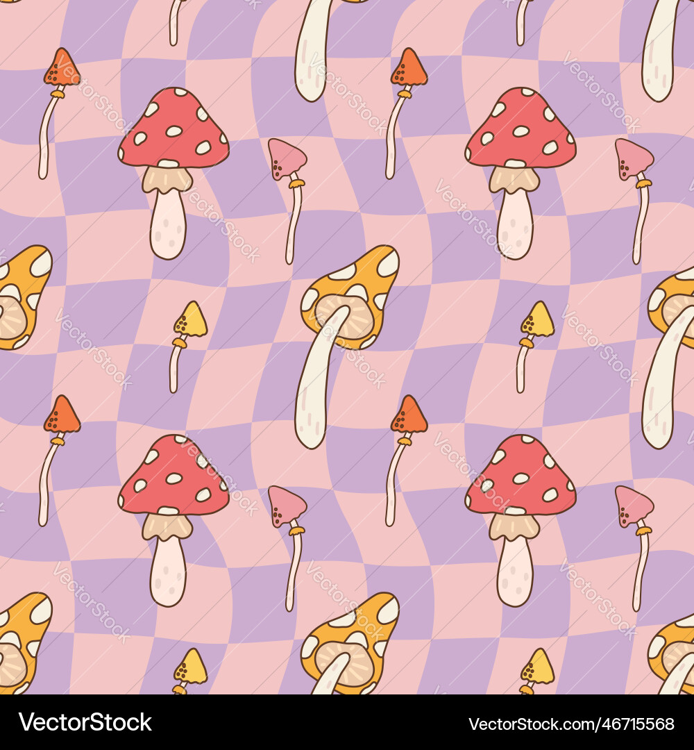 Retro Psychedelic Mushroom Pattern Vector Image
