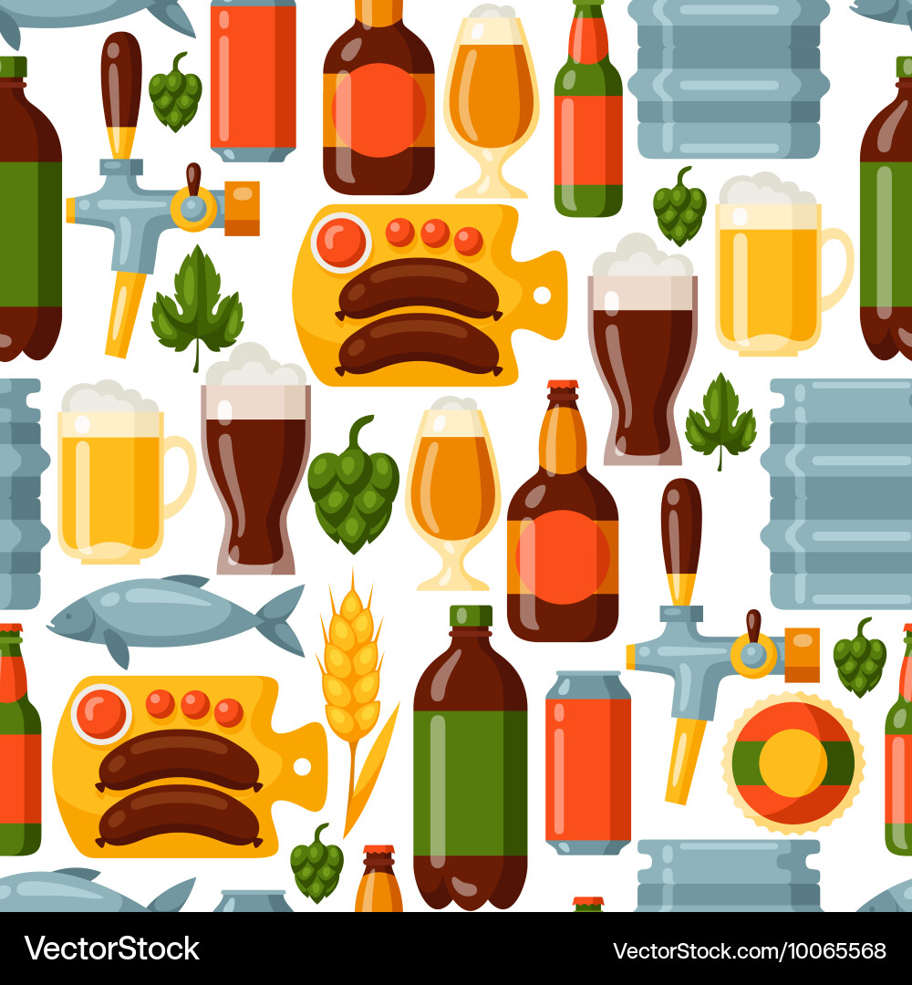 Seamless pattern with beer icons and objects Vector Image