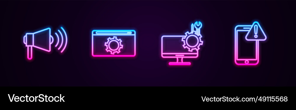 Set line megaphone setting computer monitor Set line megaphone setting computer monitor Vector Image